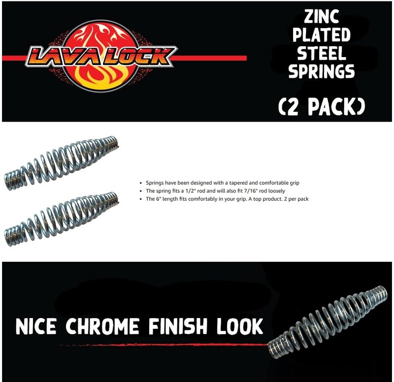 LavaLock BBQ Heavy Duty Spring Handle 6" Tapered Zinc Plated Barbecue Smoker, Grill, Stove, Pit Parts & Accessories - 2 Pack - Image 2